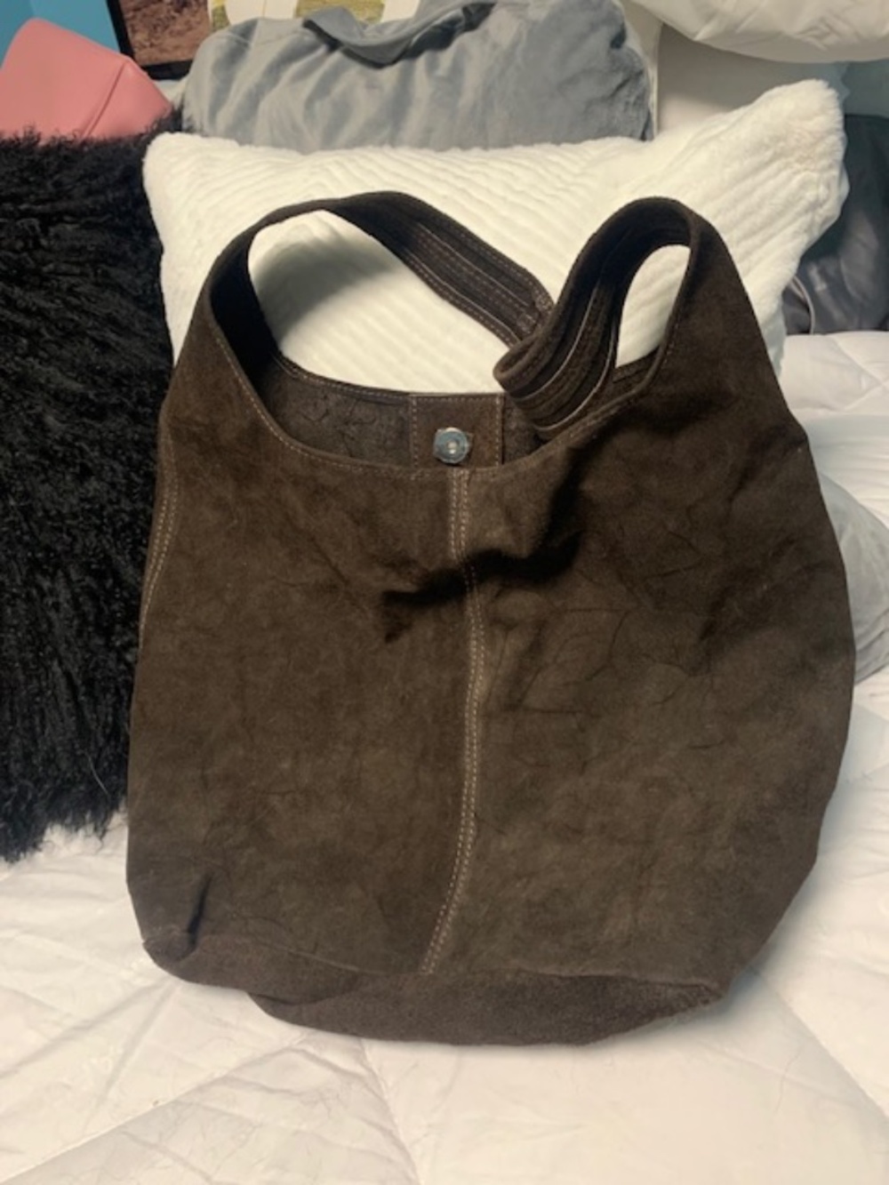 Dark brown suede large hobo bag